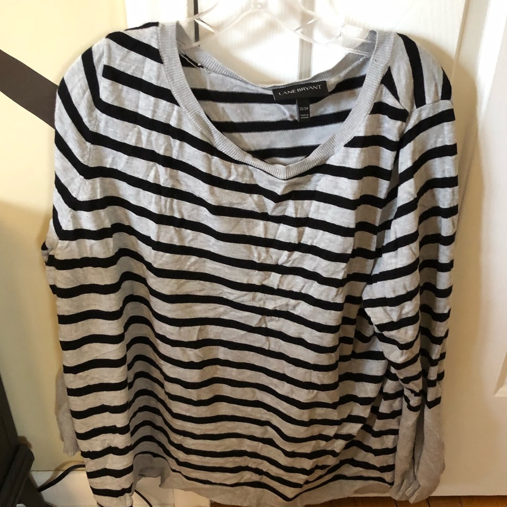 Plus size striped grey and black sweater